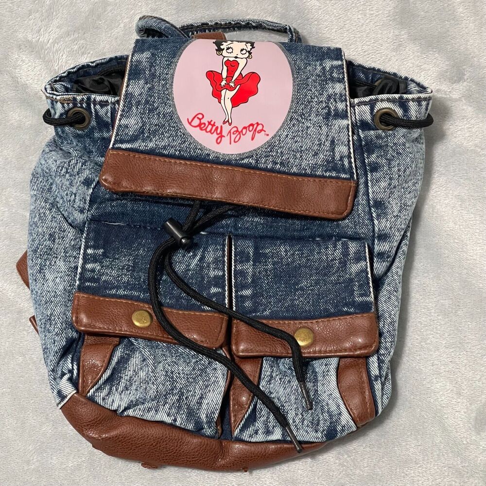 Vintage Betty Boop Backpack Womens Small Blue Denim Blinking Light Up and Sound